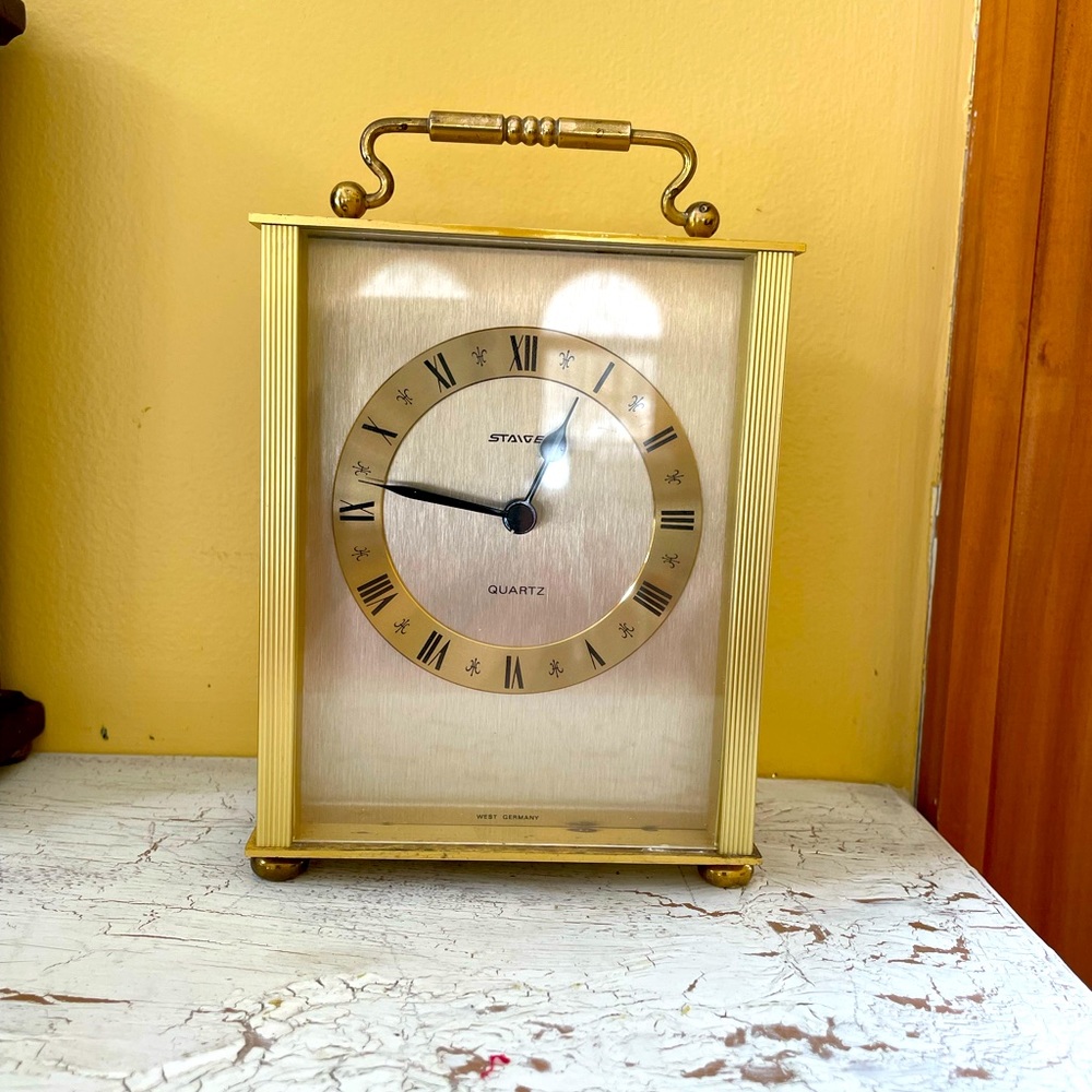 Staiger Quartz Brass West Germany Clock Mantle Shelf or desk . Like New .